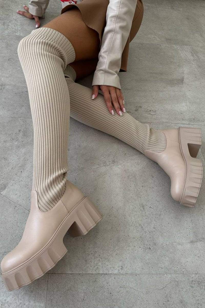 Averly | Ribbed Overknee Chunky Boots