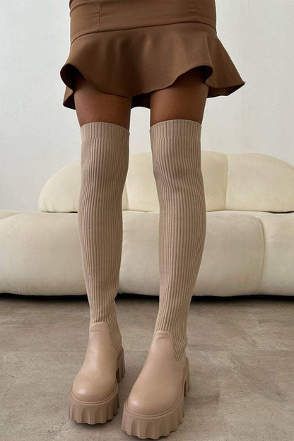 Averly | Ribbed Overknee Chunky Boots
