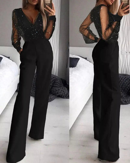 Averly | Elegant Sheer Sparkle Jumpsuit